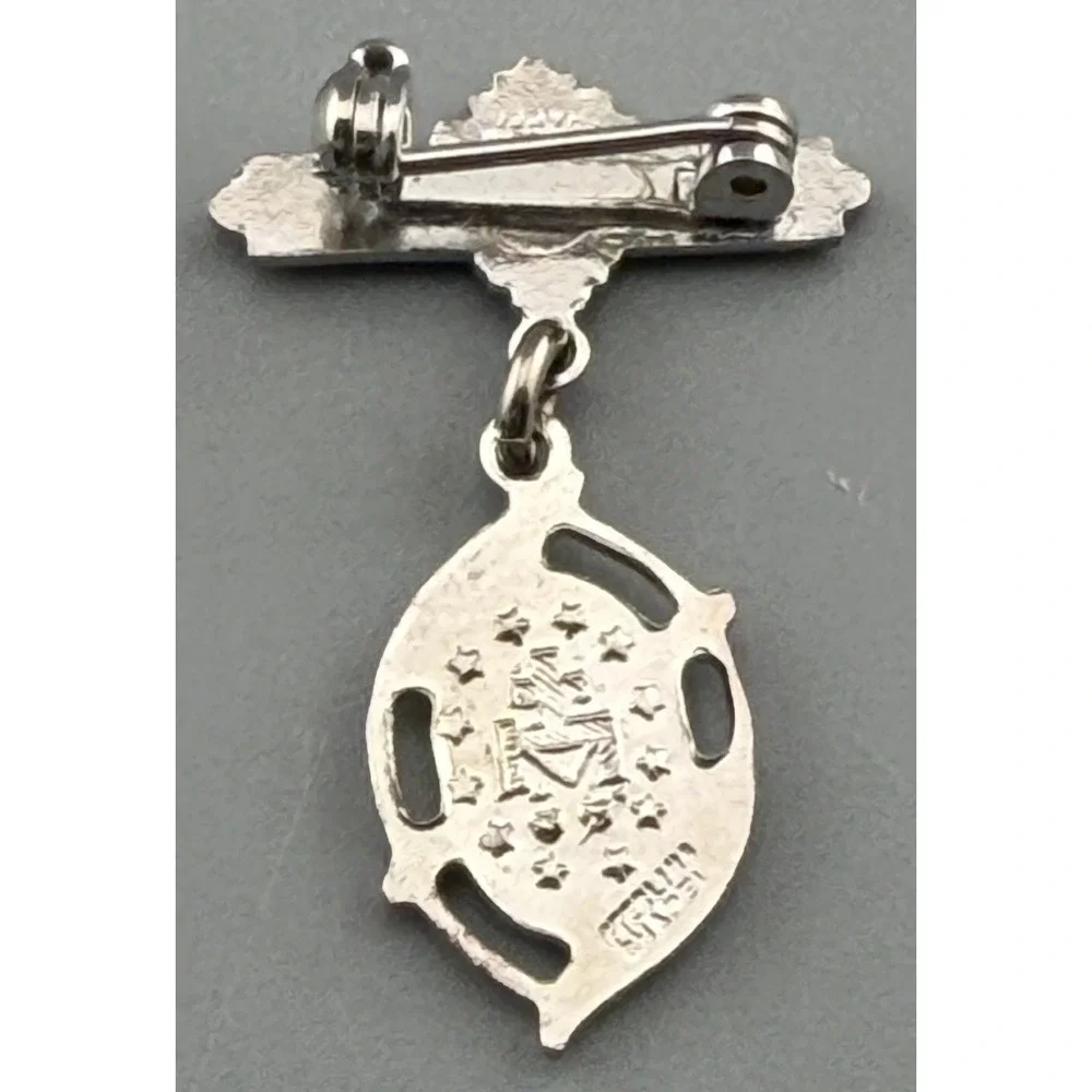 Vintage Sterling Silver Chapel White Enamel Miraculous Medal Baby Pin 1